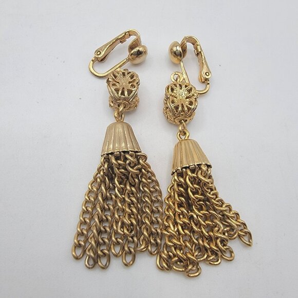 Vintage EMMONS Hanging Dangle Gold Tone Clip Earrings - Picture 1 of 4